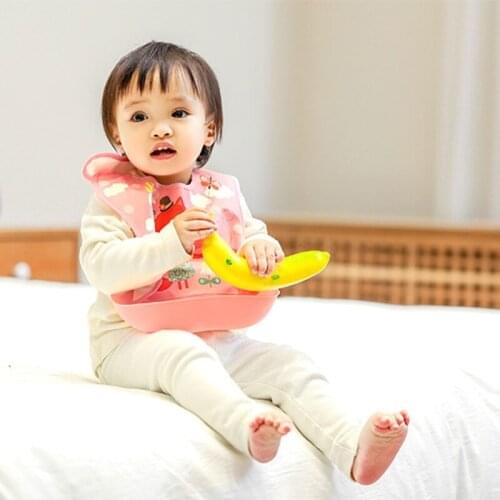 Waterproof Baby Bib Feeding Saliva Towel Newborn Cartoon Apron Adjustable Saliva Towel with Removable Food Catcher Roll up 69HE