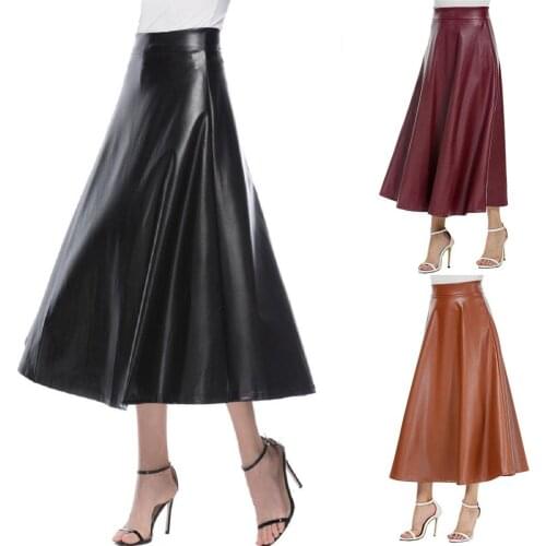 Midi Skirt For Women Fashion Office Lady Celmia Fashion WomenS Leather Long Party Skirt High Waist Skirt костюмы с юбкой