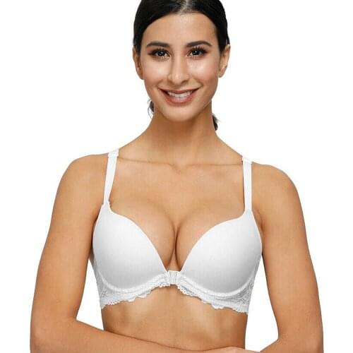 Plunge Female Bra Lace Embroidery Hollow Front Closure Nude Sexy Push Up Padded Bras Y-line Strap Flexible Bra For Women