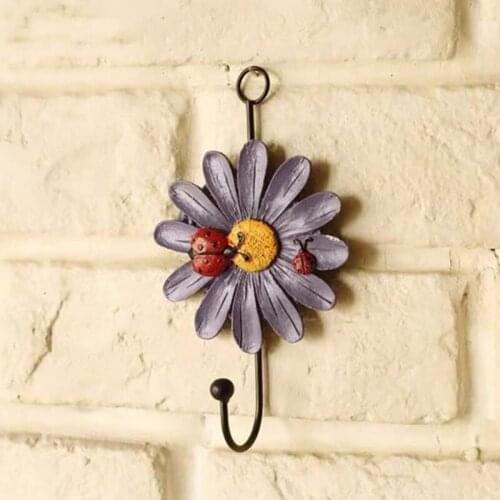 1/4pcs Vintage Iron Daisy Flower Hook Decoration Walls Coat Key Hooks Hanging Clothes Hook Door Wall Hanger