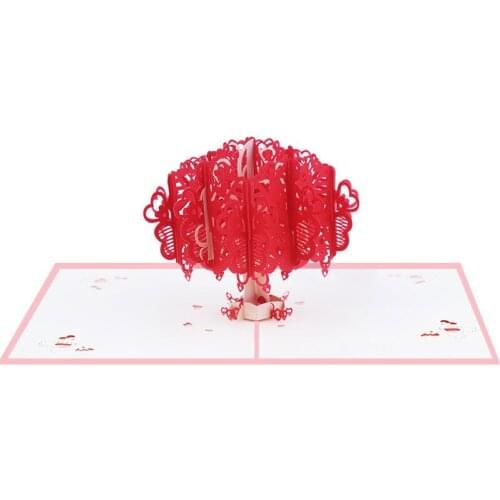 10pcs Wholesale 3D Handmade Romantic Red Heart Tree Paper Invitation Greeting Card PostCard Valentines Day Wedding Party Gift