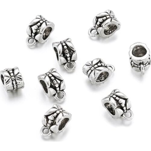 100pcs Tibetan Style Hangers Bail Beads Connectors for Jewelry Making DIY 11.5x6x8mm Large Hole: 4.3x4.4mm