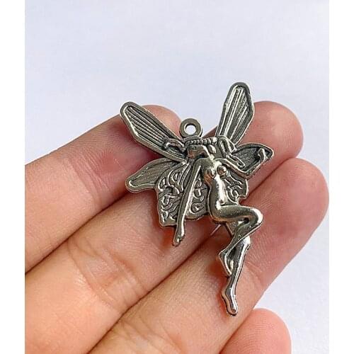 18pcs/lot 42x39mm Big angel Fairy Charms Tibetan Silver Color Tone Pendant Handmade DIY Women Necklace Jewelry Making Supplies