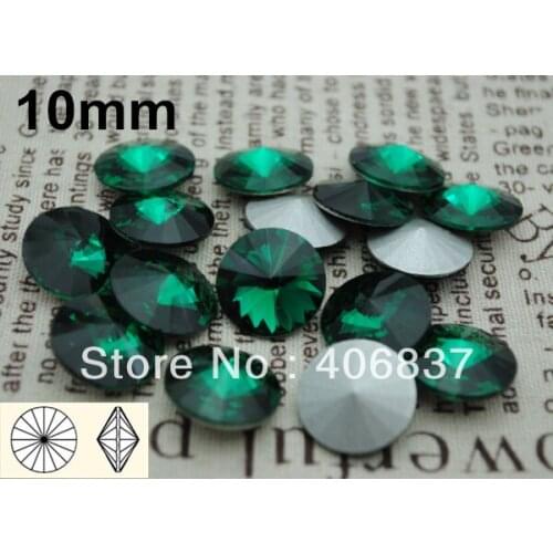 200pcs/Lot, 10mm Emerald Crystal Rivoli Stones, Free Shipping! Chinese Top Quality Crystal Rivoli