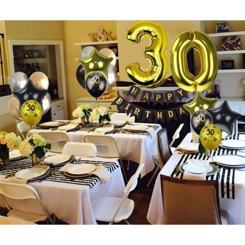 30/40/50/60th 40 Inch Aluminum Foil Number Ballon Birthday Party Decorations Banner Paper pom-pom Black Gold Balloons Set
