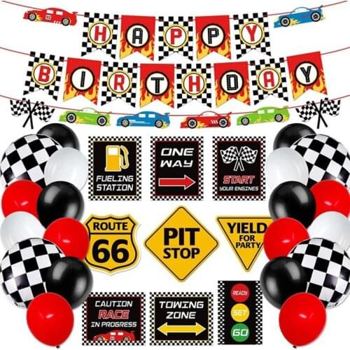 31Pcs/lot Racing Car Themed Party Ballooons Happy Birthday Banner Checker Flag Ballons Globos for Race Car Party Decor Suppllies