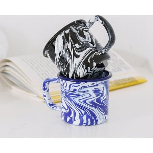 380ml Creative Enamel Coffee Mug Blue Black Drinking Milk Water Cup BIg Home Decor Kitchen Tableware Dishwasher Microwave Safe