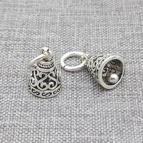 5 Pieces of 925 Sterling Silver Filigree Working Bell Charms with Spiral Design