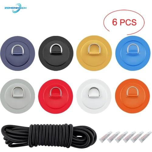 6PCS/Lot Surfboard Dinghy Boat PVC Patch With Stainless Steel D Ring Deck Rigging Sup Round Ring Pad 5m Elastic Bungee Rope Kit