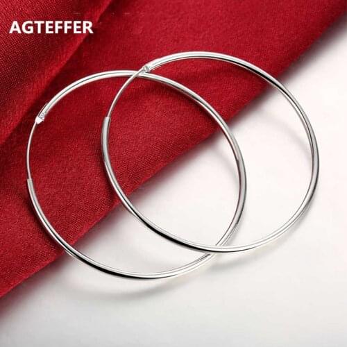 AGTEFFER 2021 New 100% 925 Sterling Silver Hoop Earring For Woman 50mm Large Round Round Earrings Jewelry Gifts