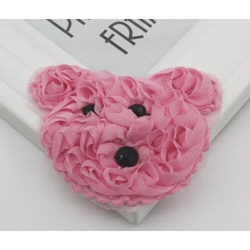 60pcs Pink Chiffon Rosettes Bunny Face Applique For Baby Girls Hairbow Making Supplies Easter Bunnies Clothes Sewing Ornaments