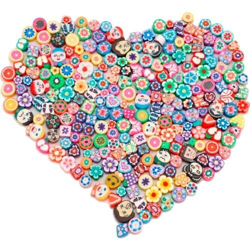 100pcs/lot Random Mixed 6-15mm Polymer Clay Beads Different shapes Mix Color & Mix Design Bracelet Accessory Jewelry Findings