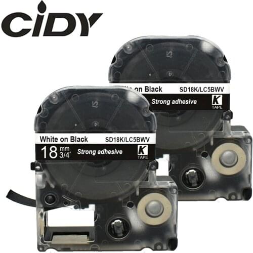 CIDY 2pcs for Epson LC-5BWV SD18K SD18KW 18MM White on black compatible label tape for Kingjim label machine LW-300 LW-400 SR150