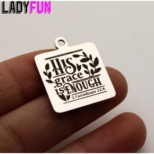 His Grace Is Enough Square Charm Stainless Steel Jesus Bible Chrristian Charms High Polish Mirror Surface Pendant