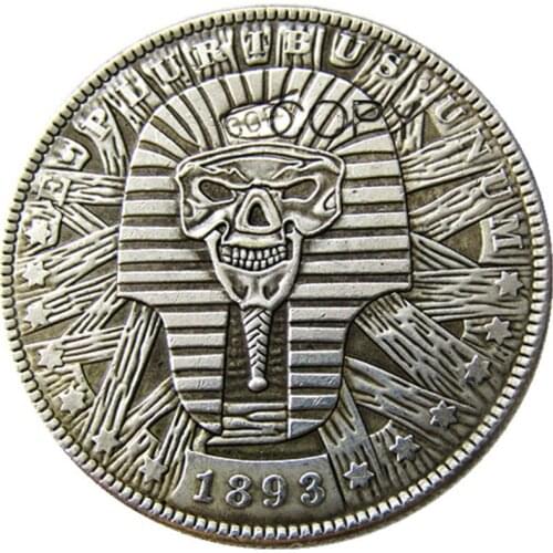 HB(91)US Hobo 1893-P-S-O-CC Morgan Dollar Skull Zombie Skeleton Carved Creative Silver Plated Copy Coins