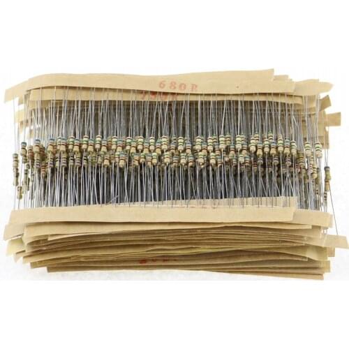 1000pcs/lot 1/4W 0.25W Carbon Film Resistor Assortment Kit 2.2 ohm -2.2 M ohm Resistors Assortment Carbon Film Kit samples