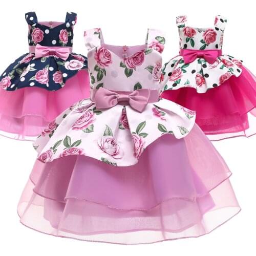 Floral Summer Girls Dress Vestidos Party De Verano Robe Soirée Cute Fille Ropa Long Children Bridesmaid Evening Princess Prom