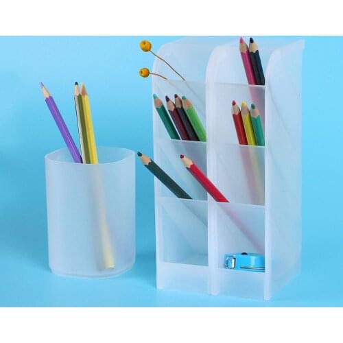 Multi-function 4 Grid Desktop Pen Holder Box Office School Storage Case Clear White Black Plastic Box Desk Pen Pencil Organizer