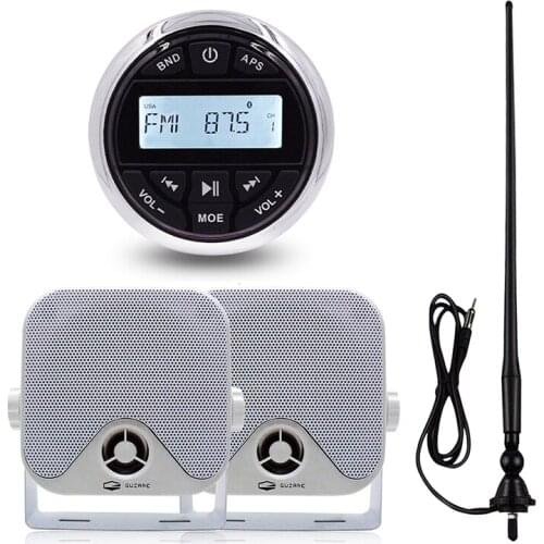 Marine Stereo Bluetooth Receiver Boat Radio Audio MP3 Player+4" Waterproof Marine Speaker+FM Antenna For ATV Yacht Motorcycle
