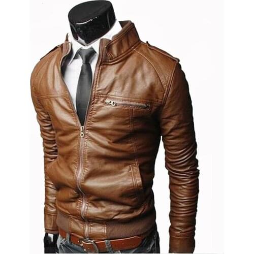 Men Faux Leather Jacket Zippers 2019 Mens Stand Collar Coat Spring Autumn Casual Slim PU Jacket Male Moto Biker Coats Outerwear