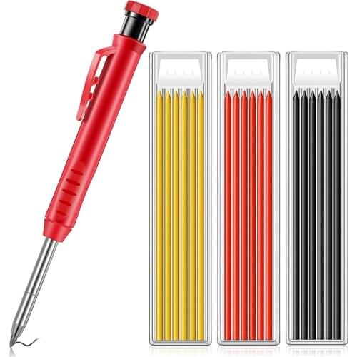19 Pieces Solid Carpenter Pencil Set 1 Construction Carpenter Marker and 18 Refill Leads, for Scriber Wood Floor Marking