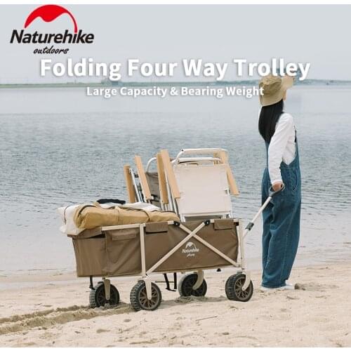 Naturehike Camping Accessories Trolley 170L/130L High-Capacity Portable 4-Way Folded Trailer Outdoor Storage Detachable Wheel