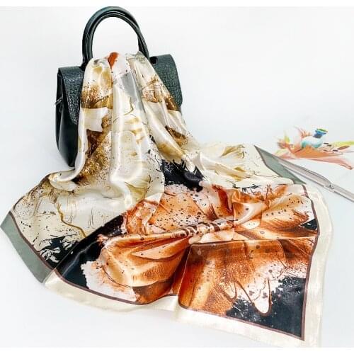 2021 New Imitation Silk Scarf Women Big Square Scarf 90cm Silk Screen Printing Brand Scarves