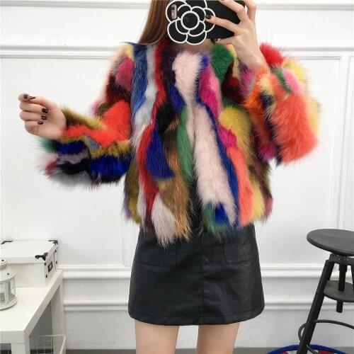New womens Real genuine natural raccoon fur coat girls multicolor colorful fashion jacket lady outwear warm winter