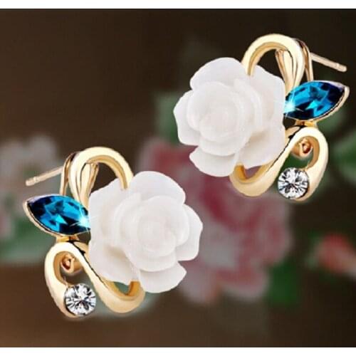 New classic rhinestone white ceramic flower ear cuff earrings for women