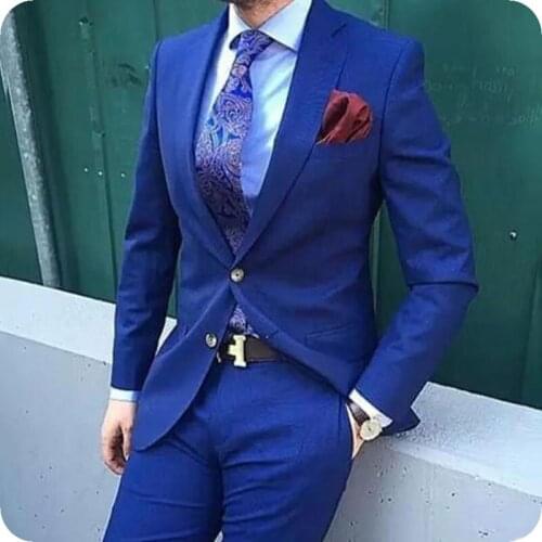 New Personality Trend Royal Blue Men Suits 2PCS Business Casual Suit Jacket Large Size Man Blazer Terno Masculino Costume Homme