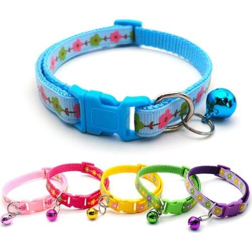 New Flowers Printing Dog Collar With Bell Adjustable Cat Collars Neck Ring Universal Safety Buckle Pet Neck Strap Dog Accessory