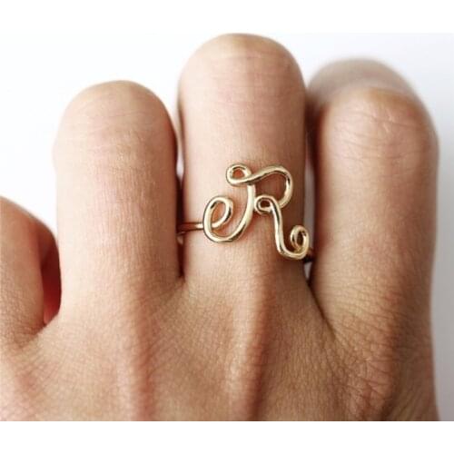 Unisex Adjustable Wave Initial Ring Wedding Rings For Women Simple A-Z Letter Ring Female Party Charm Jewelry Gifts