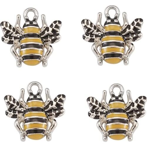 200pcs Bee Shape Alloy Enamel Pendants Charm for Jewelry Making DIY Bracelet Necklace about 18x17x3mm hole: 2mm