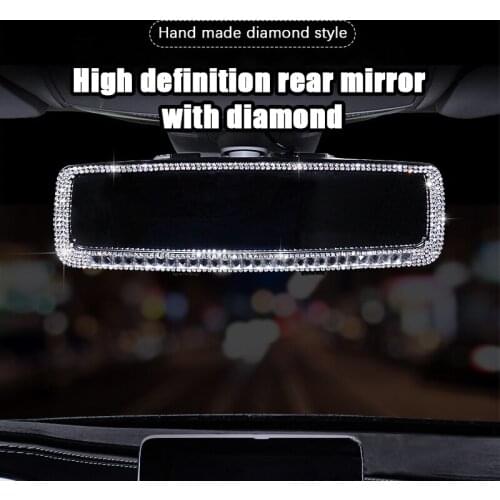 Car Interior Rhinestone Rearview Mirror Decor Charm Crystal Bling Diamond Ornament Rear View Mirror Cover Women Auto Accessories