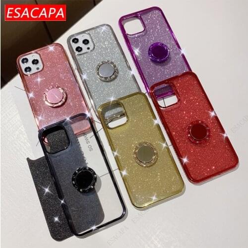 Ring Stand Holder Diamond Glitter Phone Case For Iphone 12 Pro Max SE 2020 Silicone Shockproof Cover For Iphone XR XS Max 8 Plus