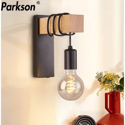 Nordic Iron Wood Wall Lamp E27 Retro Wall Light Fixture Indoor Industrial Sconce Lamp Dining Room Bedside Lamp Bedroom Light