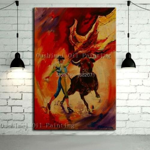 Top Artist Pure Hand-painted Spanish Bullfight Warrior Oil Painting On Canvas Modern Abstract Bullfight Canvas Painting