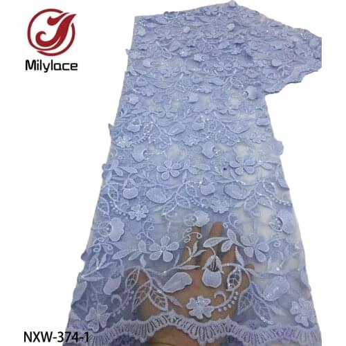 Latest African Sequin Embroidered Tulle Lace French Net Lace Fabric with Sequins for Party Dress NXW-374