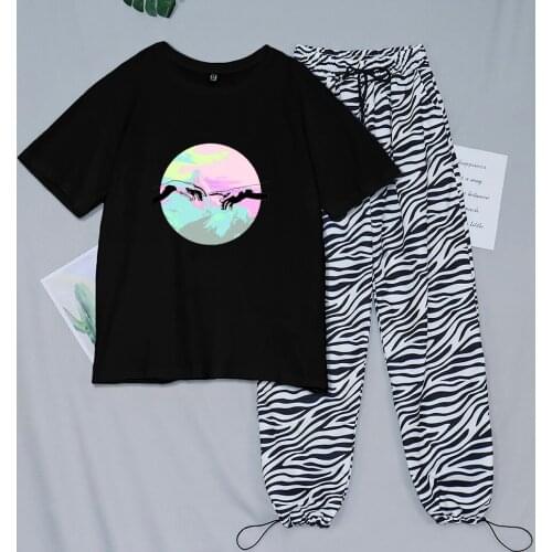 Goth Aesthetic Harajuku T Shirt Cotton Vintage Retro Trousers Women Punk Plus Size T Shirt Aesthetic All-match Two-piece Suit