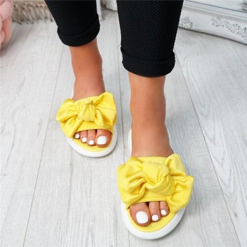 2021 Women Sandals Slip on Sliders Peep Toe Ladies Bow Flats Casual Comfort Shoes Female Sandals Shoes Plus Size