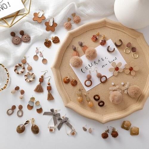 MENGJIQIAO New Fashion Brown Acrylic Vintage Geometric Tassel Eearrings For Women Exaggerate Holiday Pompon Pendientes Jewelry