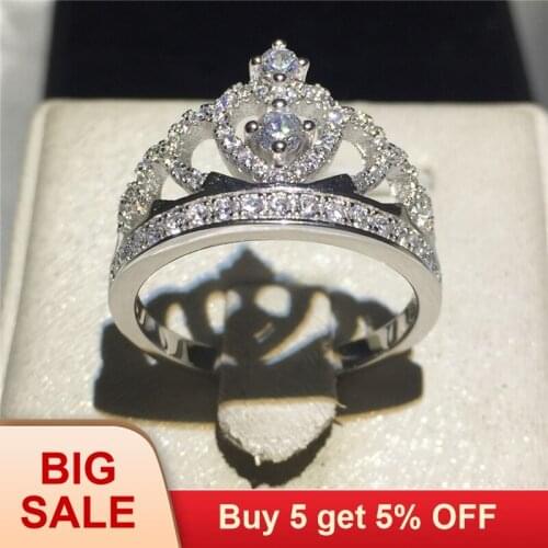 Women Crown ring Handmade 1.5ct AAAAA zircon cz 925 Sterling silver Engagement Wedding Band Ring for women Gift