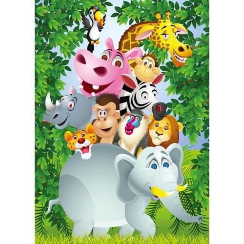 Animals Jungle Safari Vinyl Cloth Photographic Backgrounds For Baby Birthday Backdrops Photo Studio Photobooth Photo Shootings