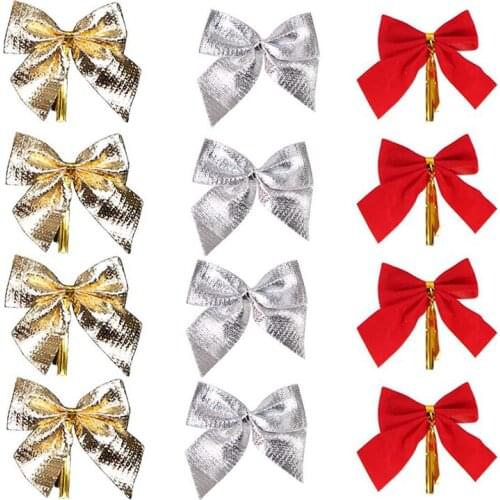 12Pcs/Pack Christmas Bow 5cm Gold Silver Red Christmas Tree Decorations New Year Gift Decoration Small Bows For Crafts