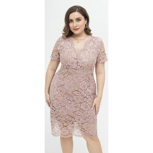2021 spring and summer new gentle plus size womens fat sister temperament slim lace wrap hip V-neck dress