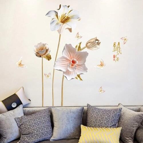 3D Wallpapers Orchid Relief Flower Wall Stickers Bedroom Decor Living Room Wall Decals TV Sofa Background Decoration Wall Decor