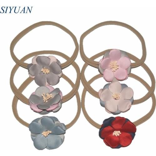 50pcs/lot DIY Nylon Headband with 3-layer Burned Satin Flower Girl Hair Accessories Daily Headwear FD279