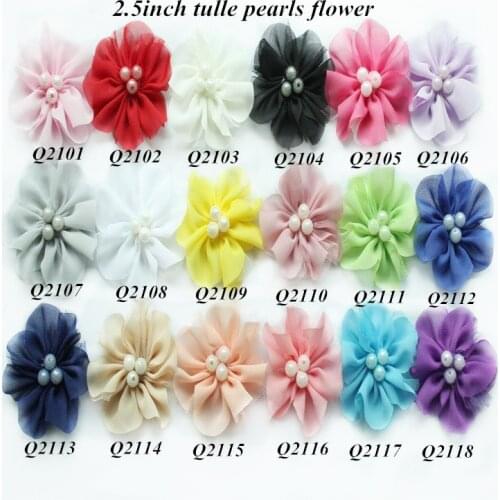 90 pcs/lot ,2.5'' headbands Shabby chiffon Flower with Pearl