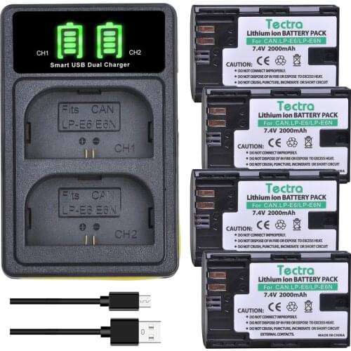 4x LP E6 E6N LP-E6 Battery& LED Dual Charger for Canon EOS 5DS R 5D Mark II 5D Mark III 6D 7D 80D EOS 5DS R Camera