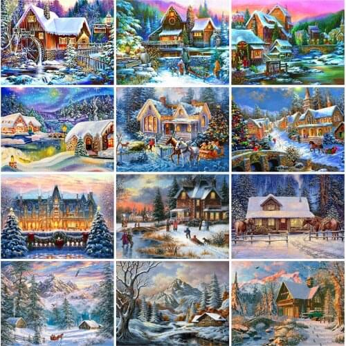 5D Diy Diamond Embroidery Winter House Full Square/Round Diamond Painting Winter Landscape Rhinestone Mosaic Art Wall Decoration